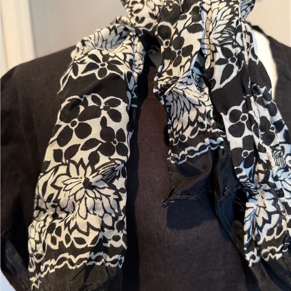 Elegant Black and White Floral Scarf